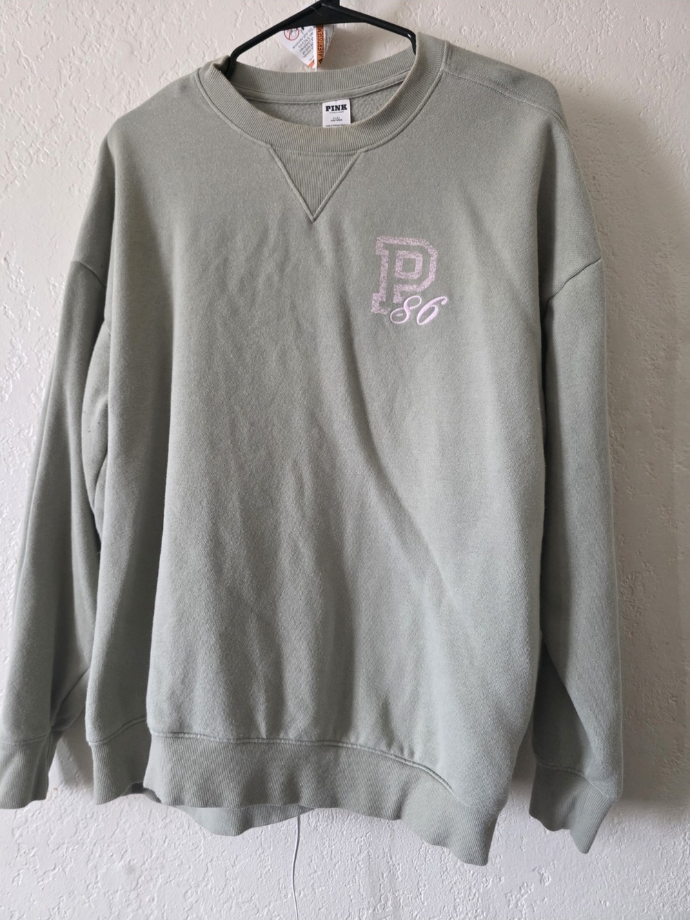 PINK Victoria's Secret Sage Green Crewneck Sweatshirt with Pink Logo